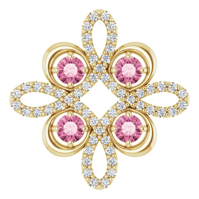 14K Yellow Natural Pink Tourmaline & 1/8 CTW Natural Diamond Clover Pendant